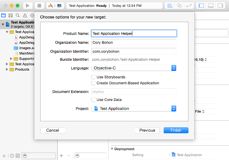 Screenshot showing Xcode Projects and Targets sidebar and adding a new target