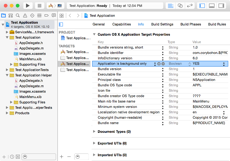 Screenshot showing adding the property list change to the Helper application