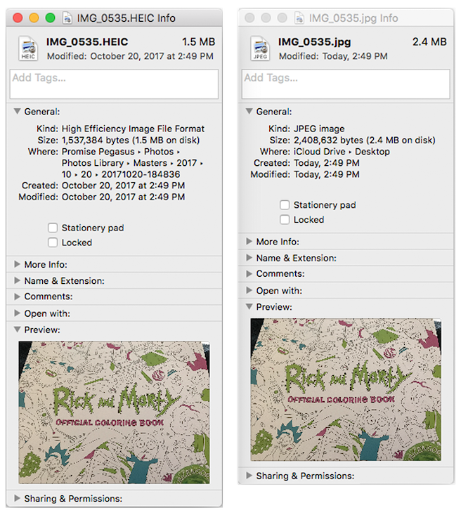 Comparison of the file size between JPEG & HEIF formats