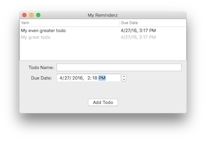 The single-window user interface for the Reminderz app you’ll build in this tutorial.