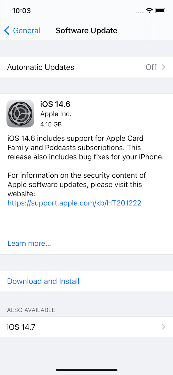 Software Update screenshot