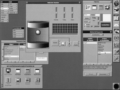 Interface Builder as it appeared in Project Builder on NeXTSTEP in the early to mid ’90s.