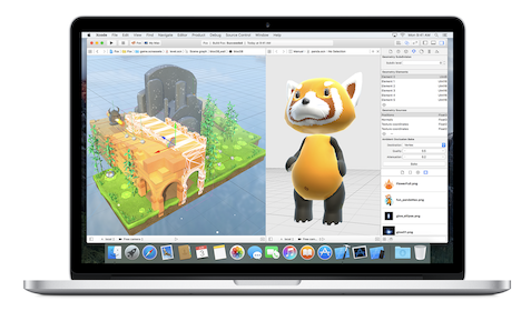 Xcode 7 showing the 3D scene editor enabled with SceneKit.