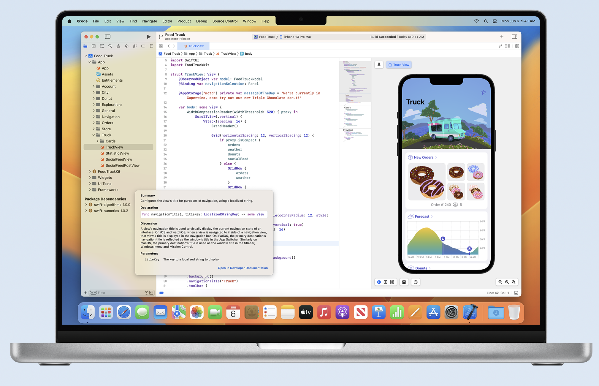 Image showing Xcode 14 running with the new SwiftUI editor and inline simulator.
