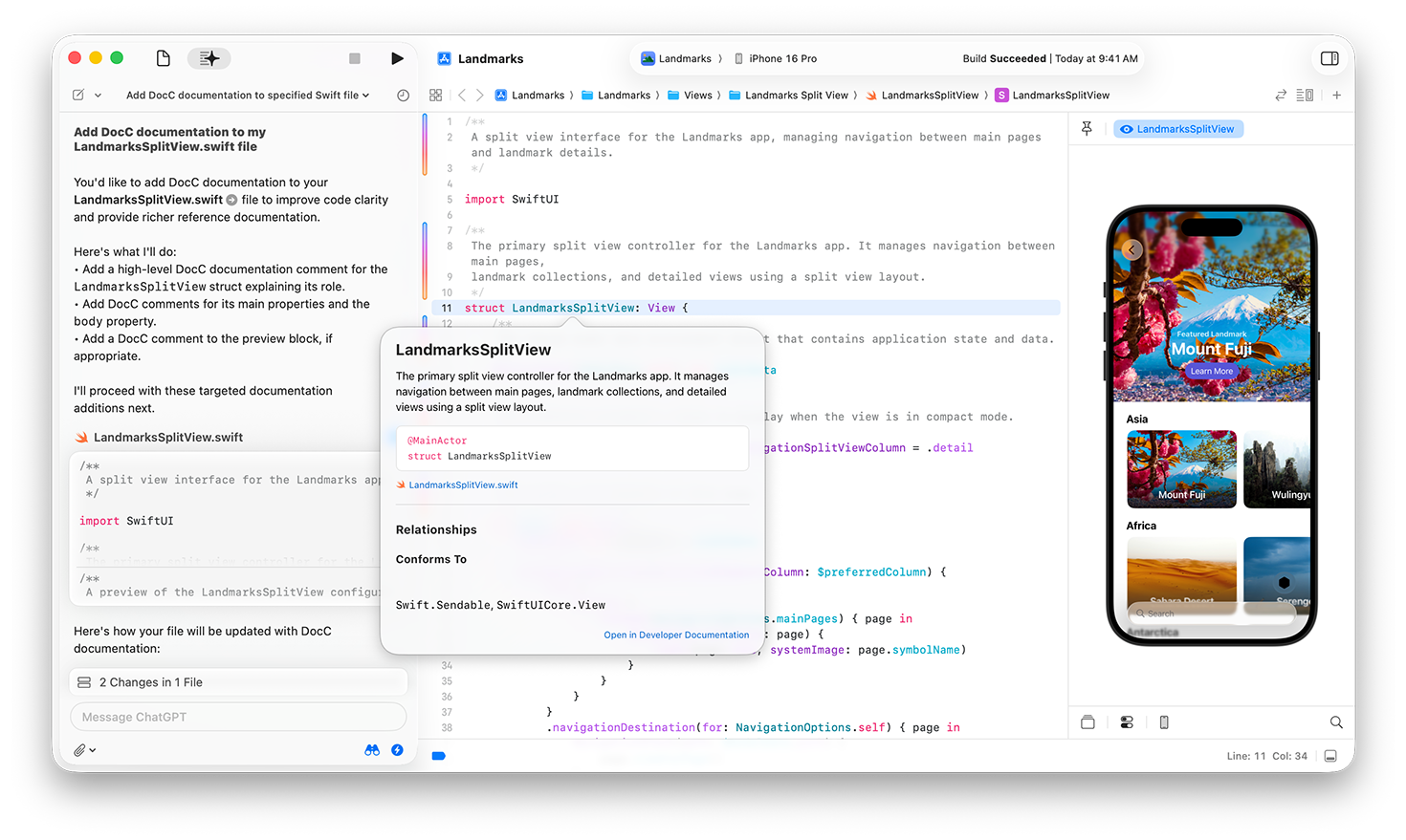 Xcode 26 with code assistant showing with ChatGPT support