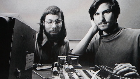The two “Steves,” Wozniak and Jobs, with their Apple I computer.